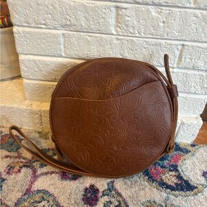 Brown Embossed Leather Crossbody Bag